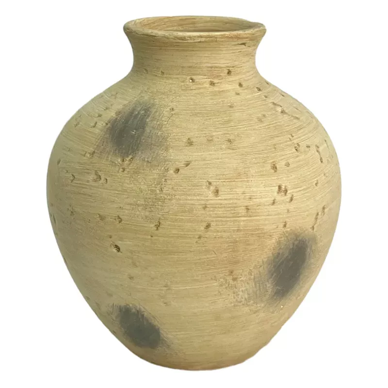 Beige Distressed Ceramic Vase, 7.3"