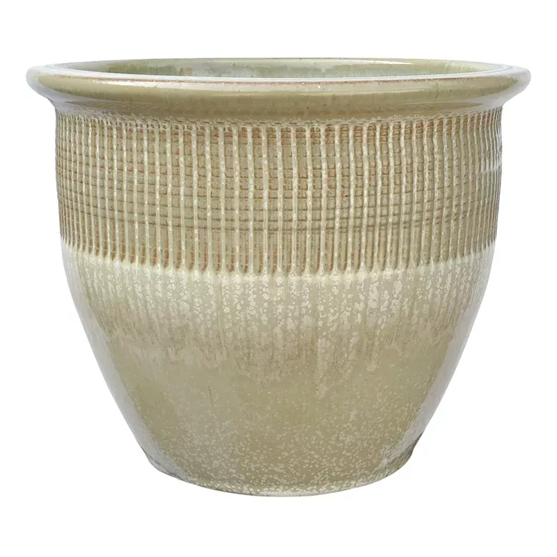 Beige Zip Ceramic Outdoor Planter, Medium