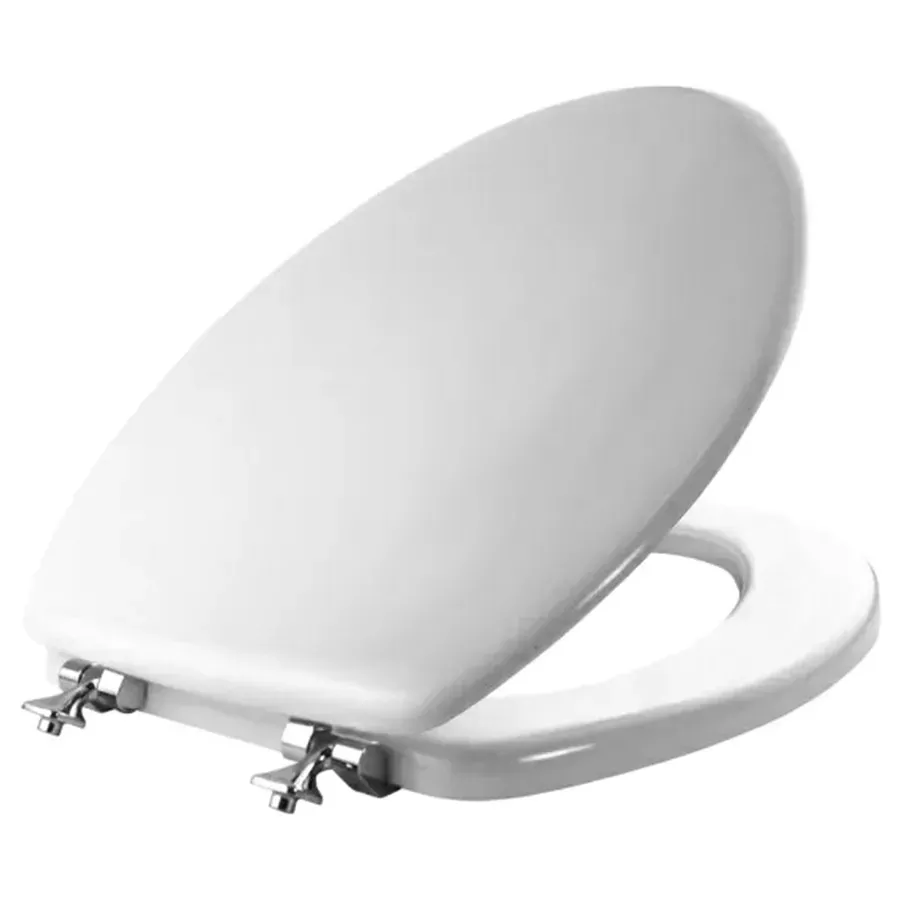 Bemis Edgewater Elongated Toilet Seat with Chrome Hinges - White