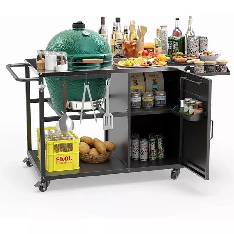 Big Green Egg Outdoor Grill Table, Portable Heavy Duty Grill Cart with Wheels, Plenty of Storage, Fits Large, Medium, and Small Big Green Egg and Kamado Joe Classic Grills
