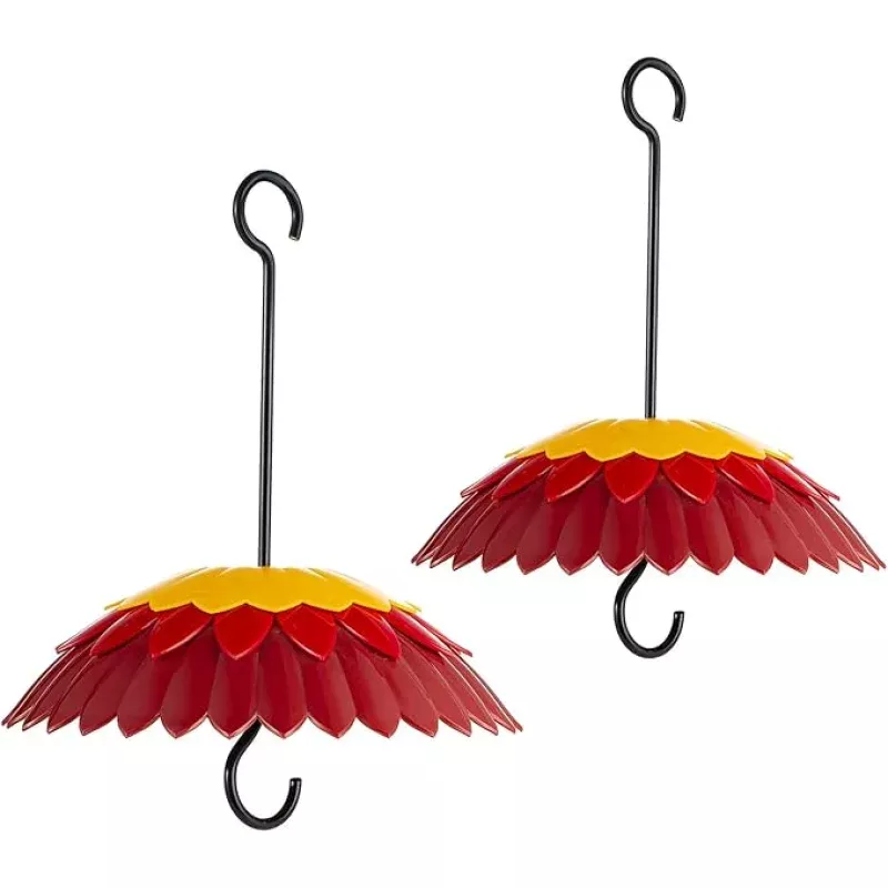 Bird Feeder Rain Guard Cover Dome Skaithee 8 Bird Feeder Baffle for Outside Hummingbird Shade Umbrella with Ant Guard Shepherd Hook, Red Color Attracts Birds & Anti Sun/Rain/Snow (2 Pcs)