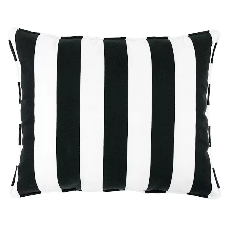 Black Awning Striped Outdoor Corded Back Cushion