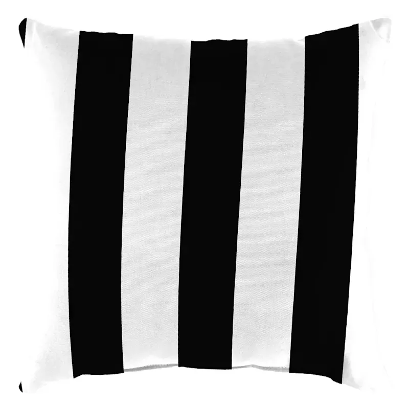 Black Awning Striped Oversized Square Outdoor Throw Pillow, 20"