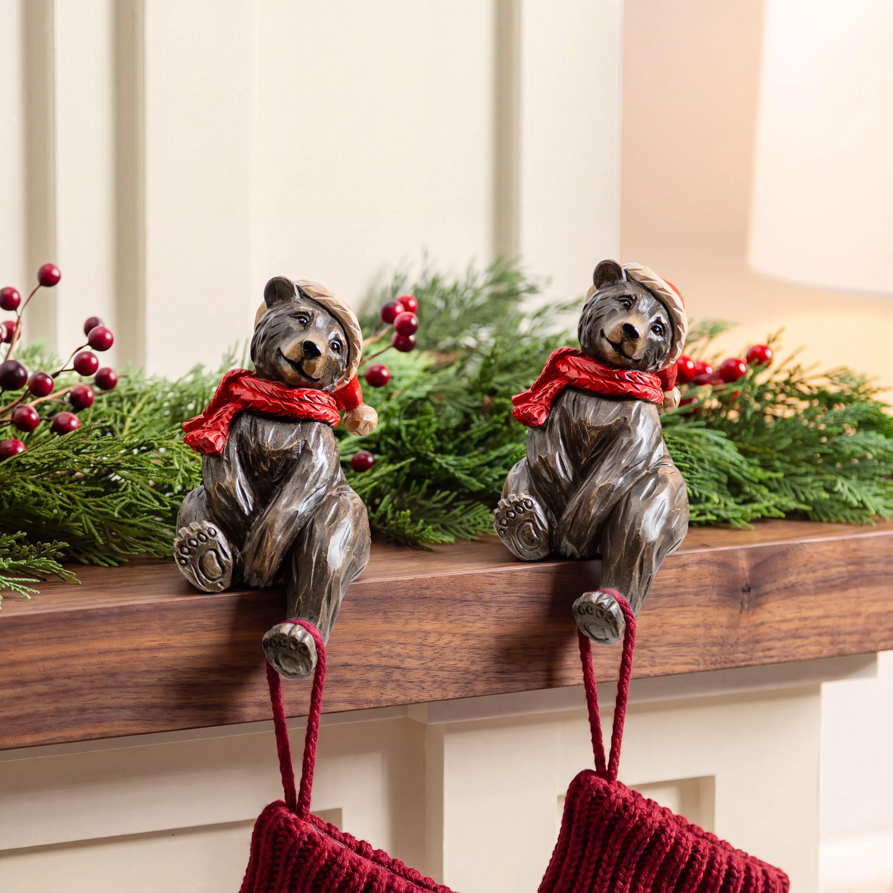 Black Bear with Scarf Resin Stocking Holder