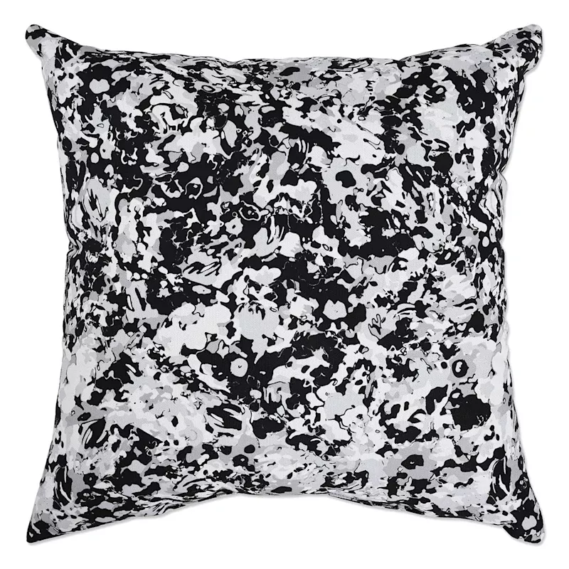Black & Blue Splatter Paint Square Outdoor Throw Pillow, 16"