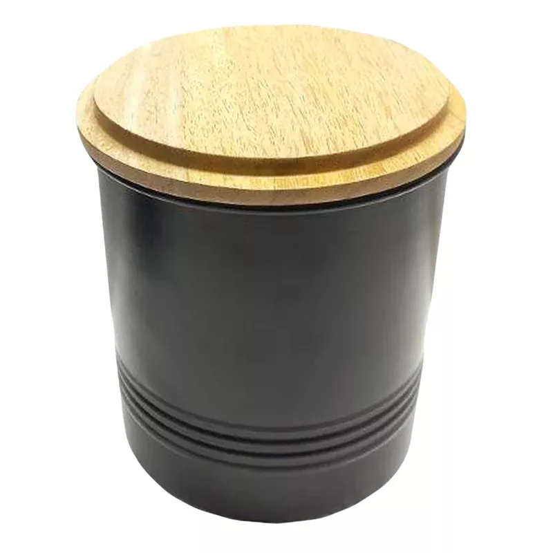 Black Canister with Wood Lid, Medium