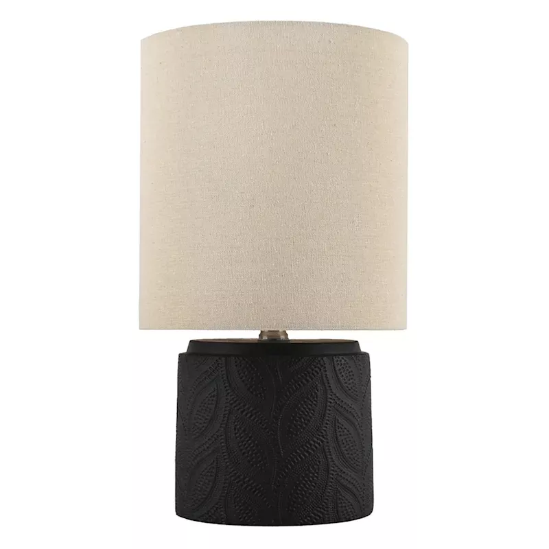Black Ceramic Groove Table Lamp with Shade, 16"