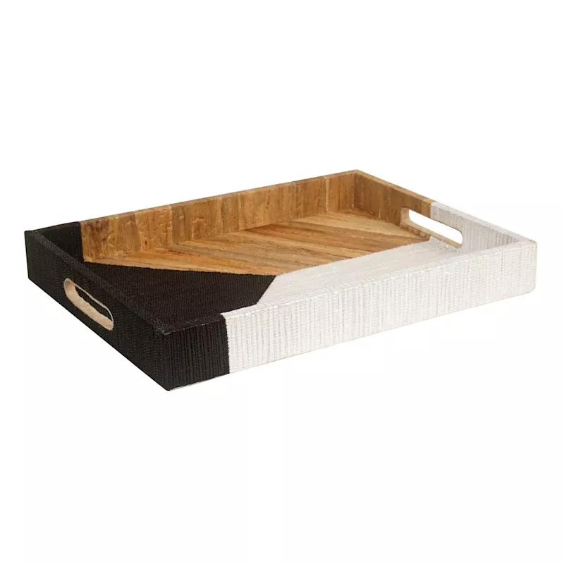 Black Fabric & Wood Tray, 12x16