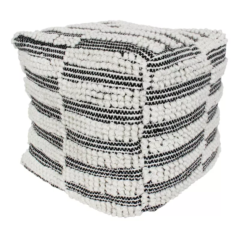 Black Fringe Pouf, 18"