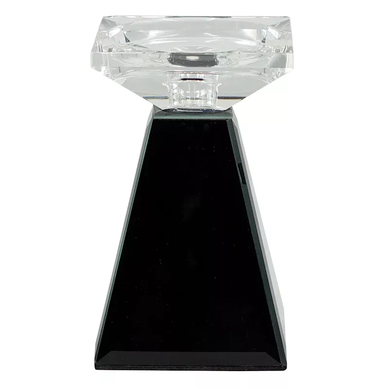 Black Glass Candle Holder, 6"