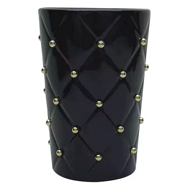 Black & Gold Quilted Ceramic Stud Bath Tumbler