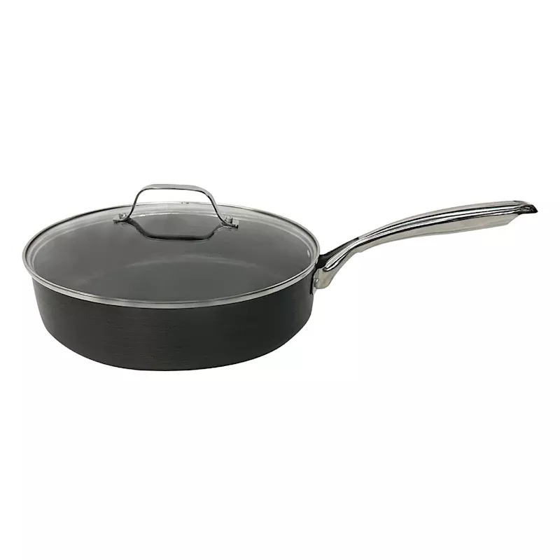 Black Hard-Adonized Jumbo Saute Pan with Lid, 5qt