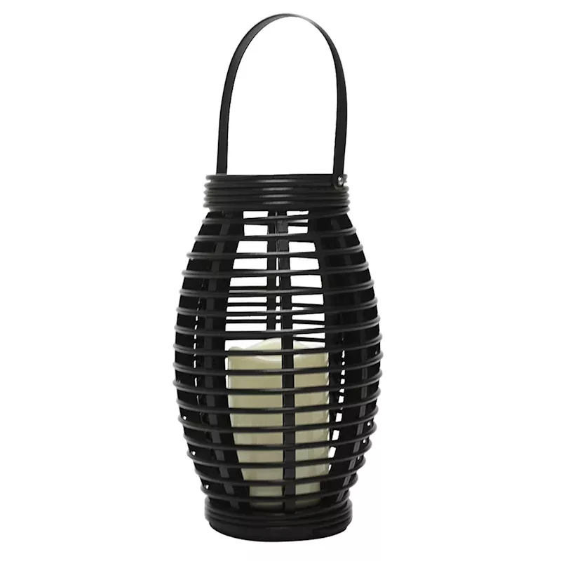 Black LED Outdoor Lantern with Timer, Medium