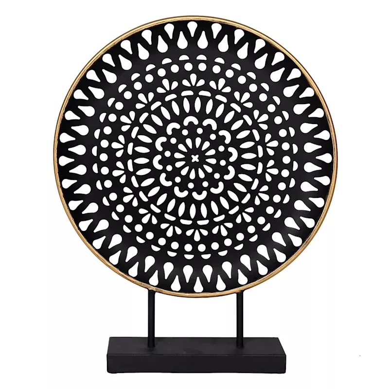 Black Mandala Disk Sculpture, 20"