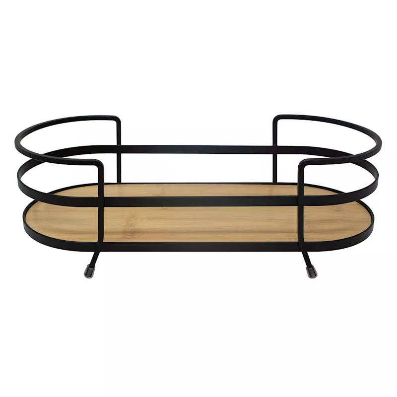 Black Metal & Bamboo Vanity Tray