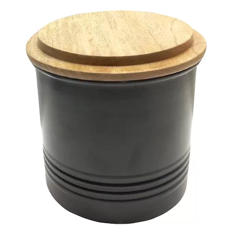Black Metal Canister with Wood Lid, Small