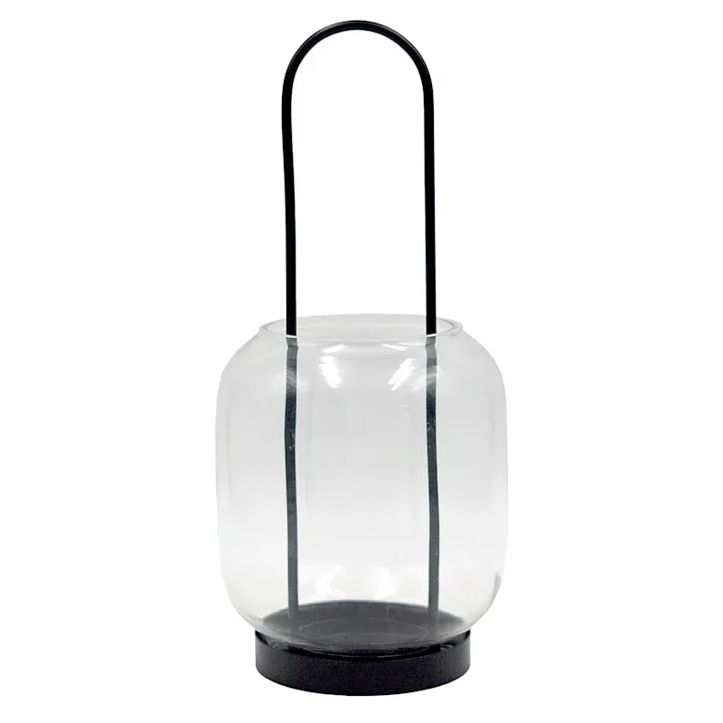 Black Metal and Clear Glass Lantern, Medium