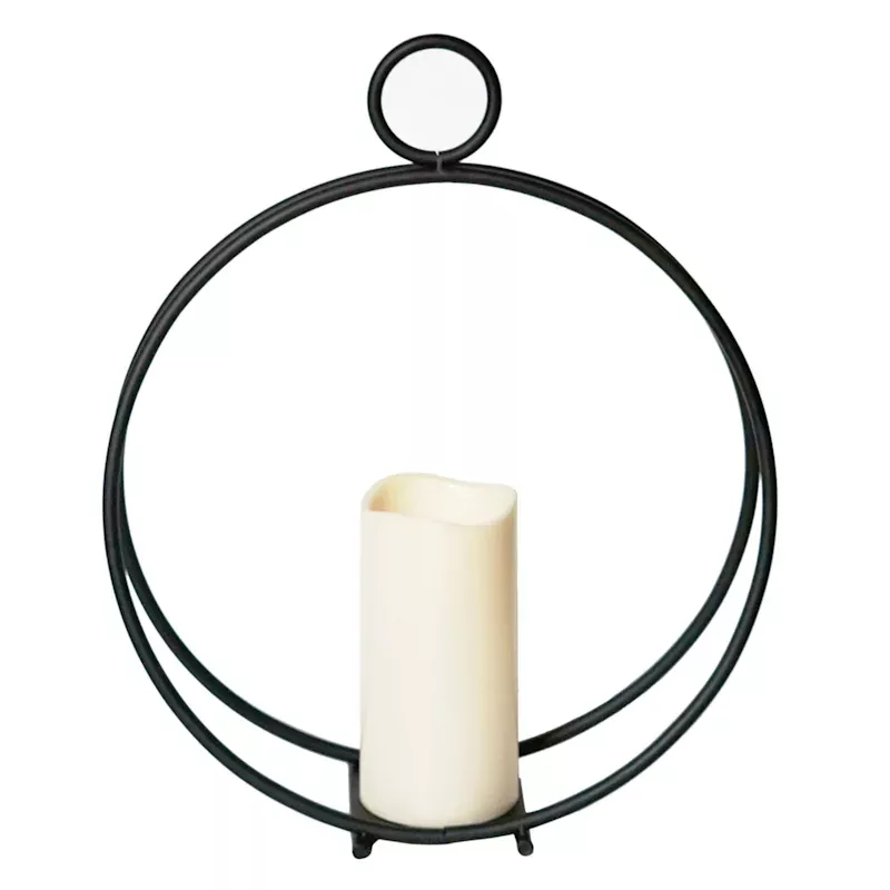 Black Metal Round Lantern, 21"