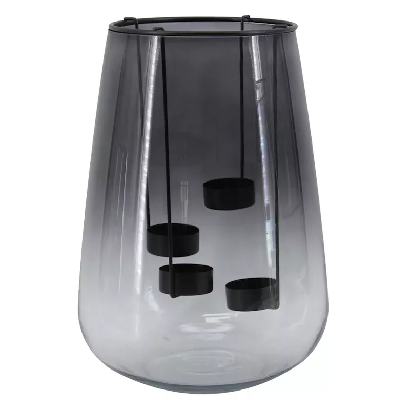 Black Ombre Glass Lantern, 11"