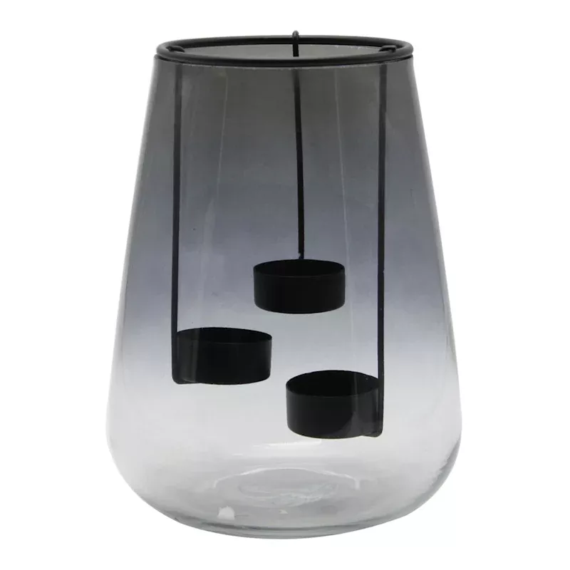 Black Ombre Glass Lantern, 8"