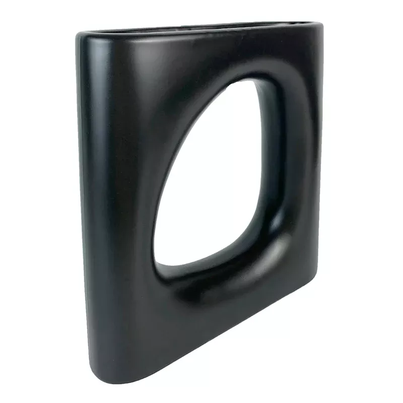 Black Open Ceramic Vase, 10"