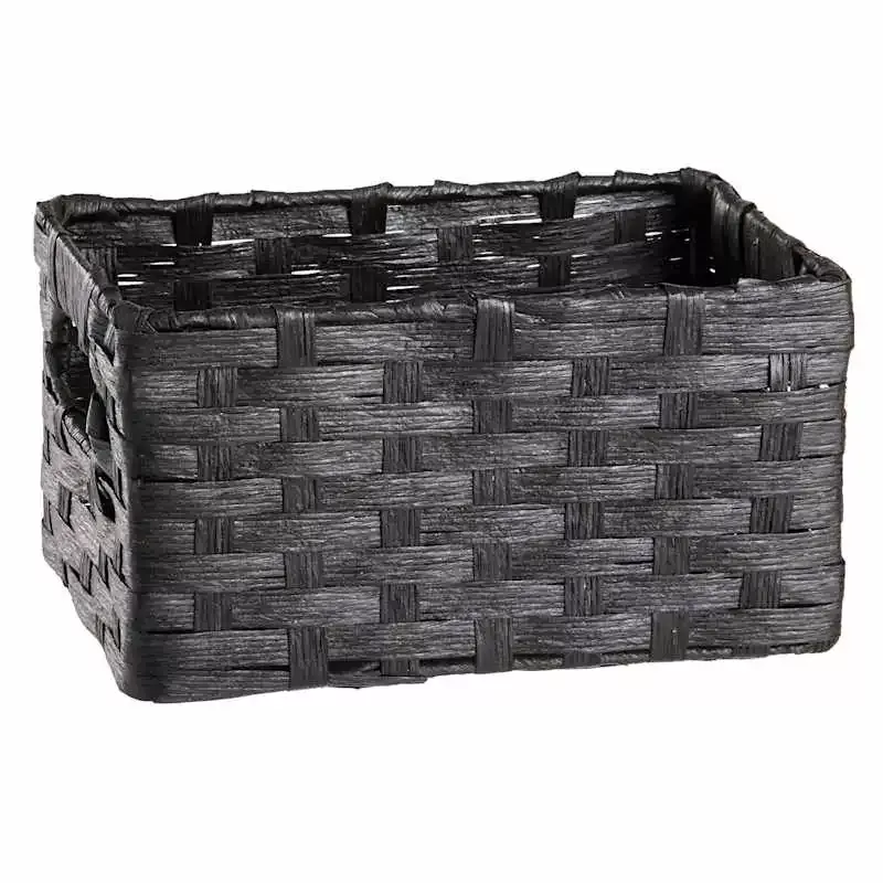 Black Paper Rope Rectangle Storage Basket, Small