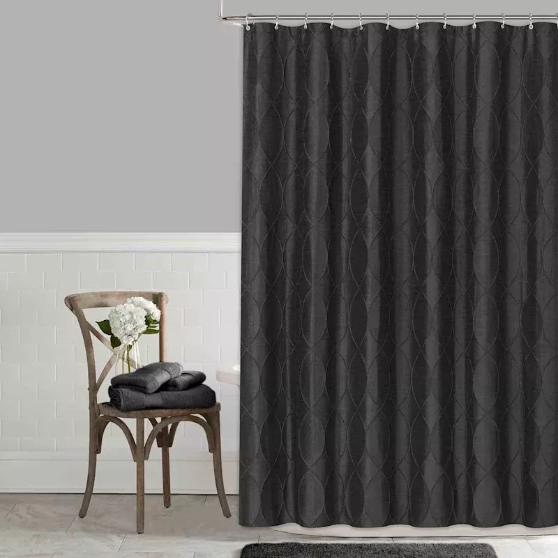 Black Pendant Scroll Woven Shower Curtain, 72"