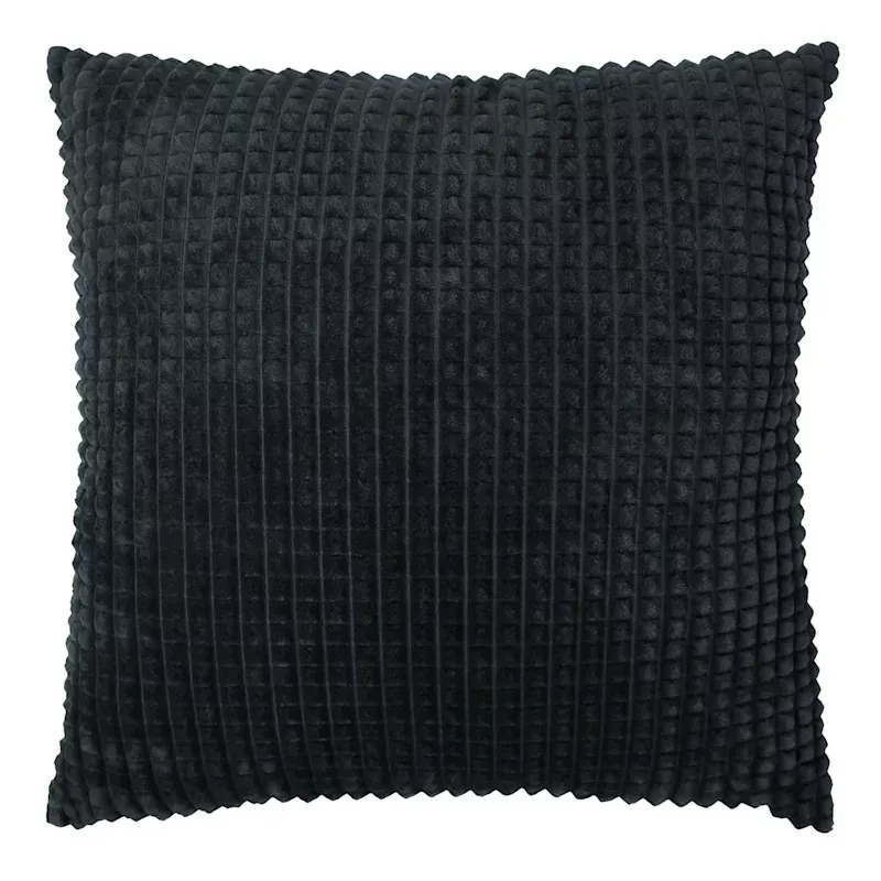 Black Plush Check Throw Pillow, 24"