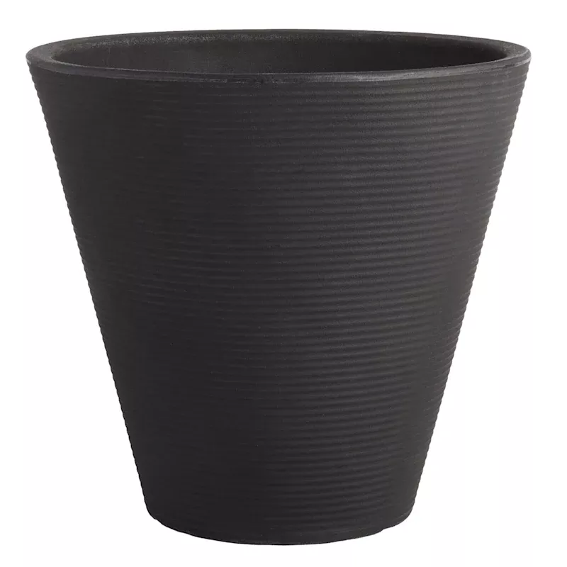 Black Ribbed Cone Outdoor Planter, Medium