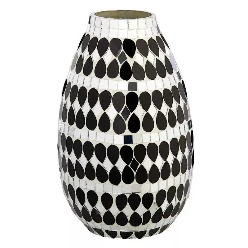 Black & Silver Mosaic Vase, 10"