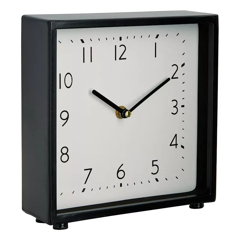 Black Square Table Clock, 8"
