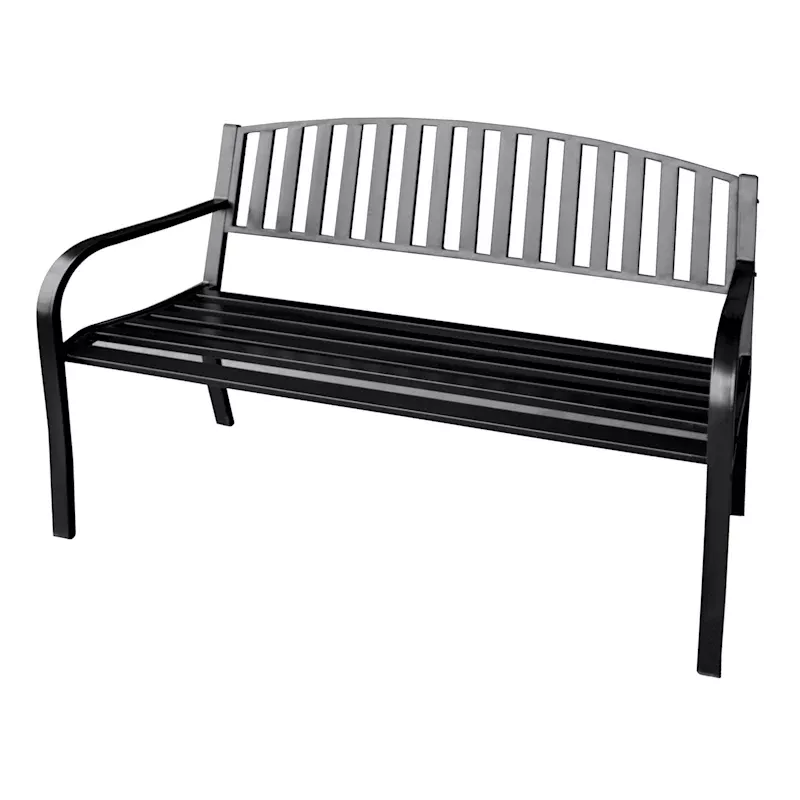 Black Steel Slat Back Patio Bench