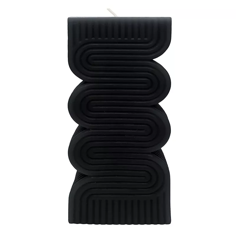 Black Unscented Modern Wavy Pillar Candle, 3x8