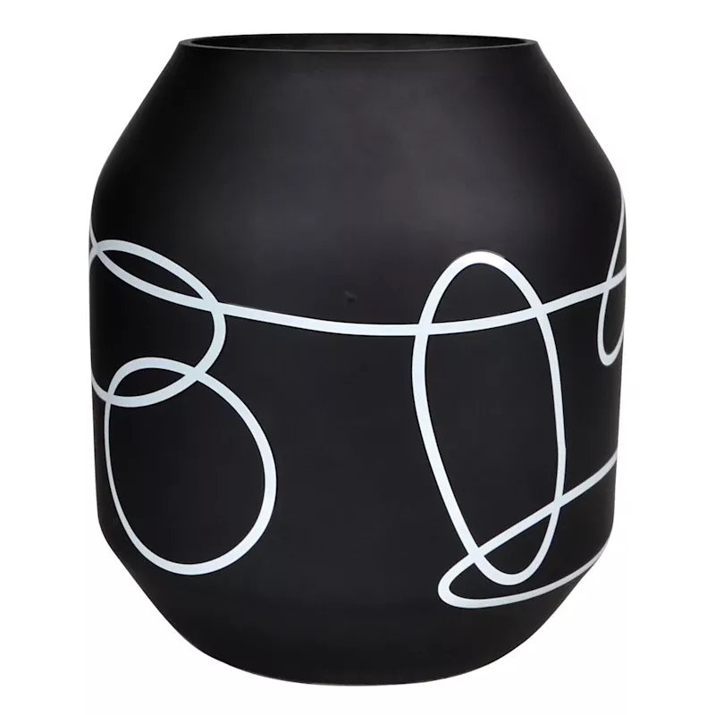 Black & White Abstract Glass Vase, 10"