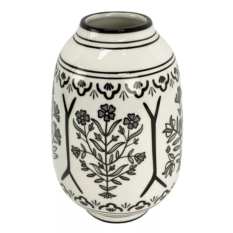 Black & White Geometric Design Vase, 10"