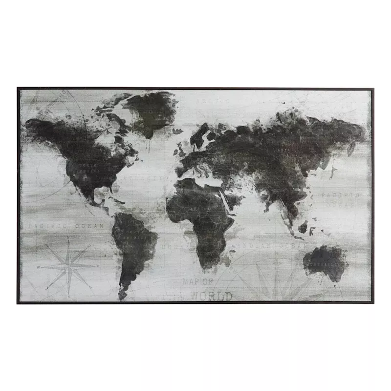 Black & White Map Framed Canvas Wall Art, 61x36
