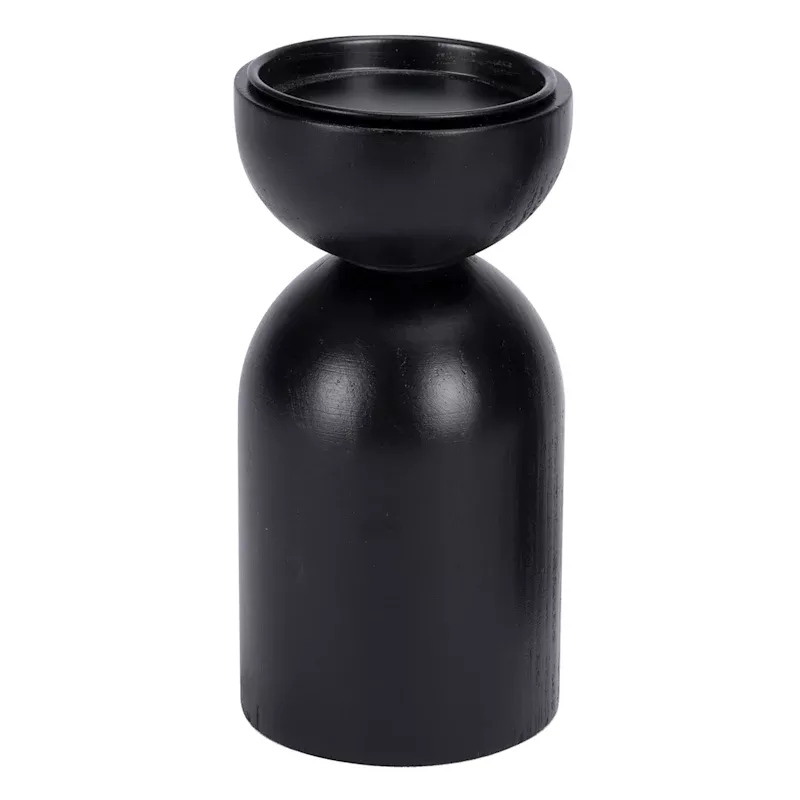 Black Wood Pillar Candle Holder, 8"