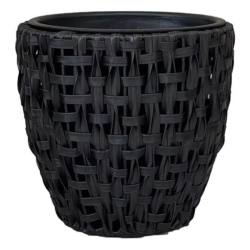 Black Woven Plicker Outdoor Planter, Small