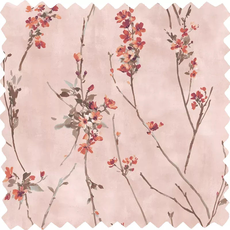 Blossom Burnt Orange & Blush Linen Fabric