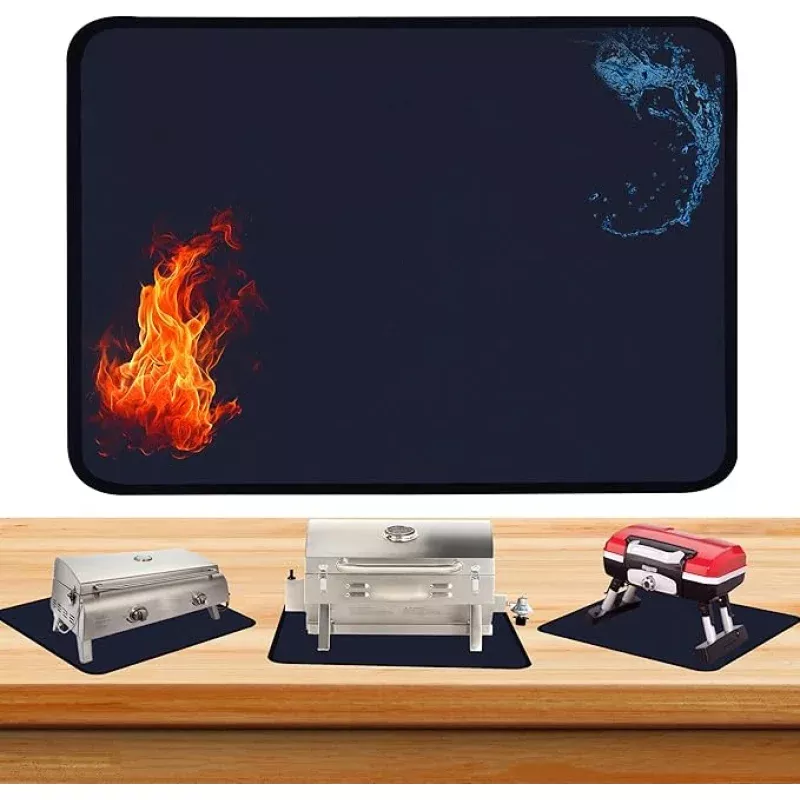 Blue 25×19.5 Inch Heat Resistant Mat for Outdoor Grill Table, Fireproof Under Blackstone Griddle & Air Fryer Mat, Protects Table & Grill