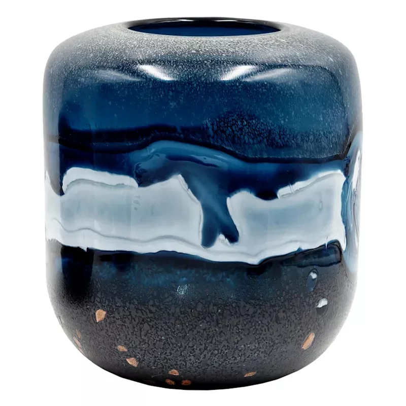 Blue Art Glass Vase, 8.3"