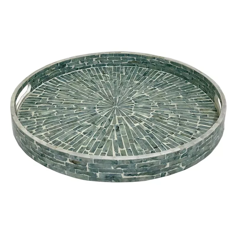 Blue Capiz Mosaic Round Decorative Tray, 15"