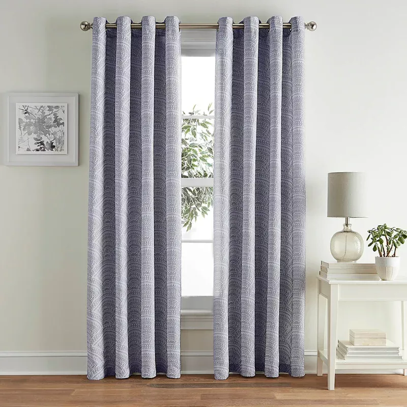Blue Geo Jacquard Light Filtering Curtain Panel, 84"