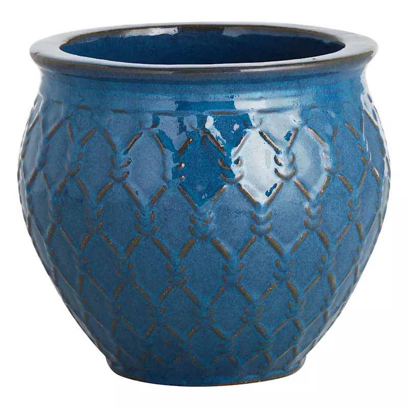 Blue Glazed Barbed Wire Outdoor Planter, Medium