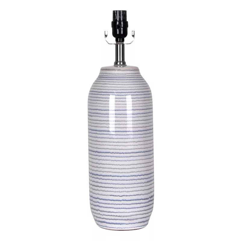 Blue & Grey Striped Ceramic Table Lamp Base, 20"