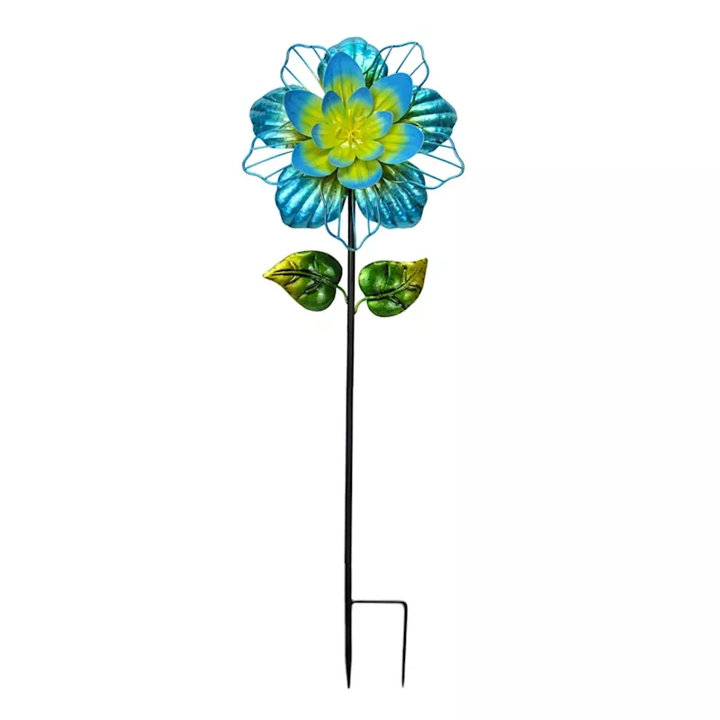 Blue Metal Flower Yard Stake, 31.8"