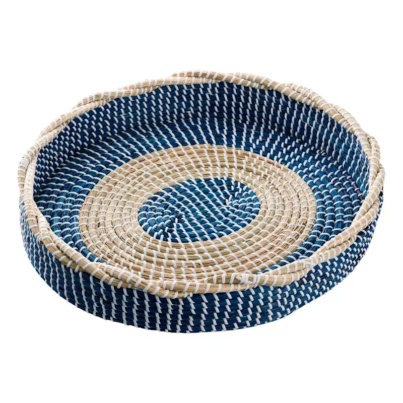 Blue Oval Seagrass Tray, 18x16