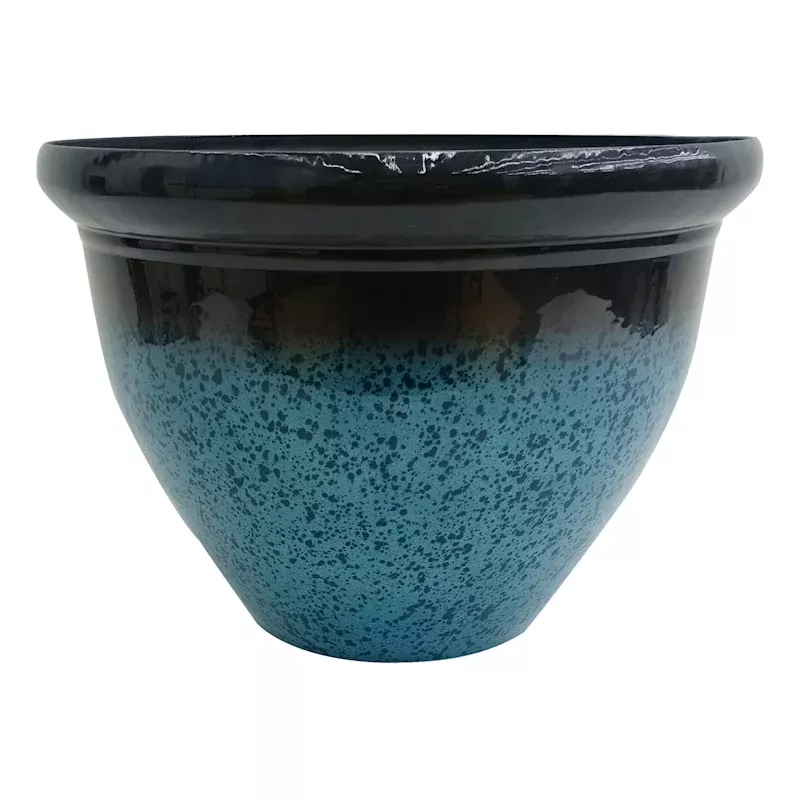 Blue Round Reactive Glazed Outdoor Planter, Large