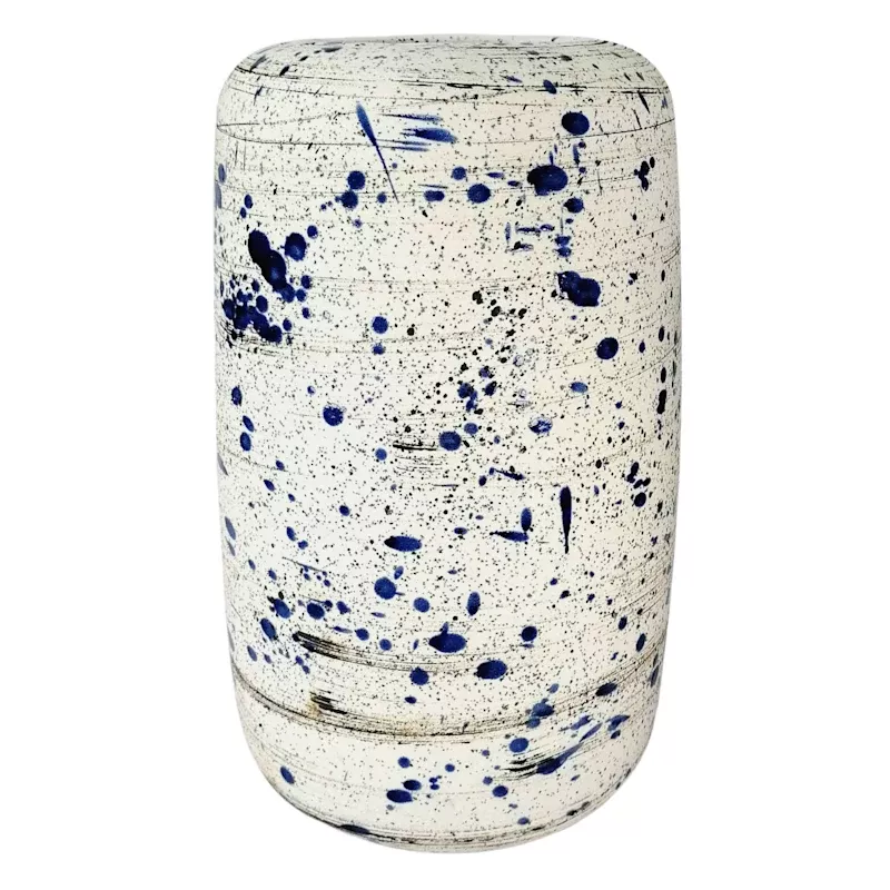 Blue Speckled Ceramic Vase, 11"