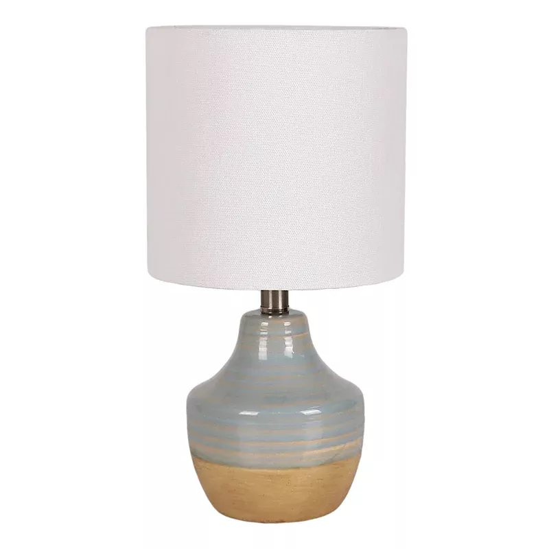 Blue & Tan Two-Toned Mini Table Lamp with Shade, 13"